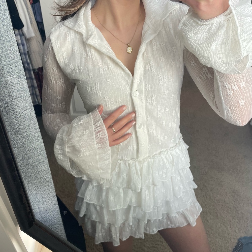 Vintage Lace Button Up Mini Dress